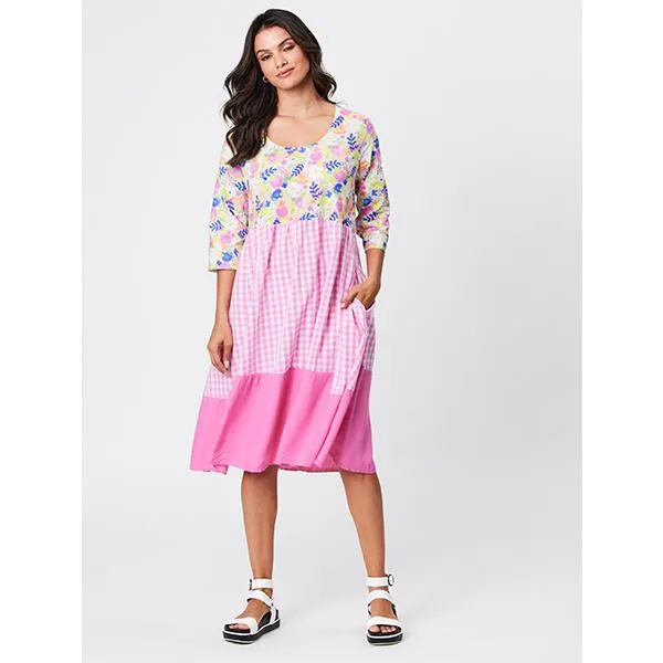 Amalfi Print Check Dress Pink/White