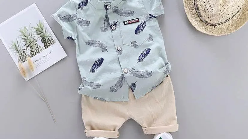 Toddler Boy Leaf Print Short-sleeve 2pcs set