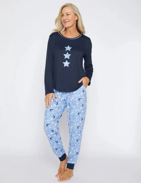 Millers Long Sleeve Printed PJ Set with Embroidery and Applique Top