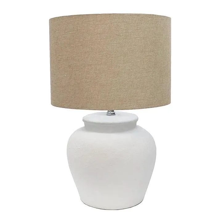 Preston white table lamp with natural shade