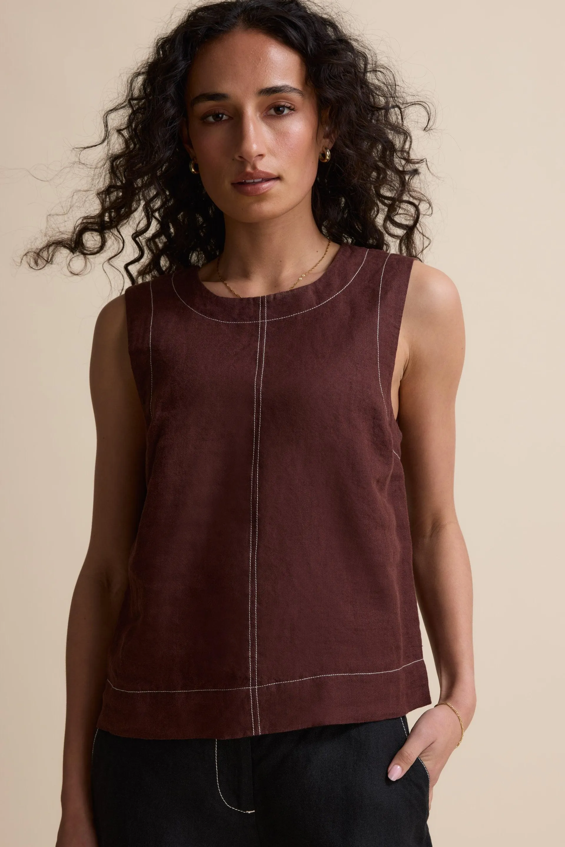 The Contrast Stitch Shell Top