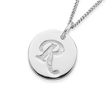 Initial R Letter Pendant in Sterling Silver