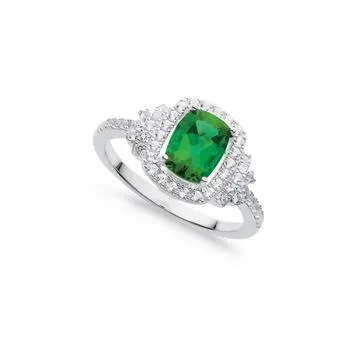 Sterling Silver Created Emerald and Created White Sapphire Ring