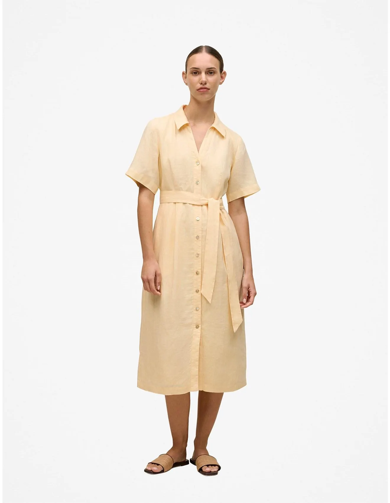 Linen Button Detail Shirt Dress