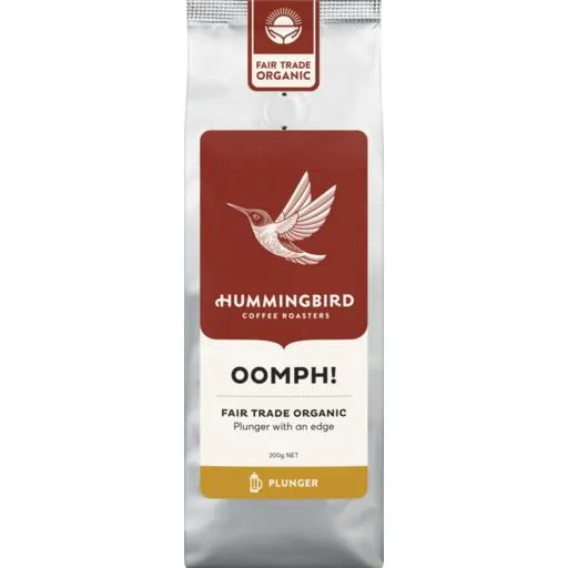Hummingbird Fair Trade Organic Fresh Coffee Oomph! Plunger Grind 200g
