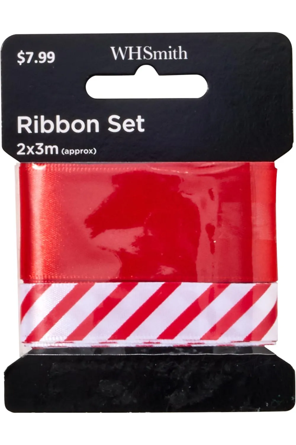 WHSmith Satin Ribbon 3 Metre Red & Candy Stripe Set of 2