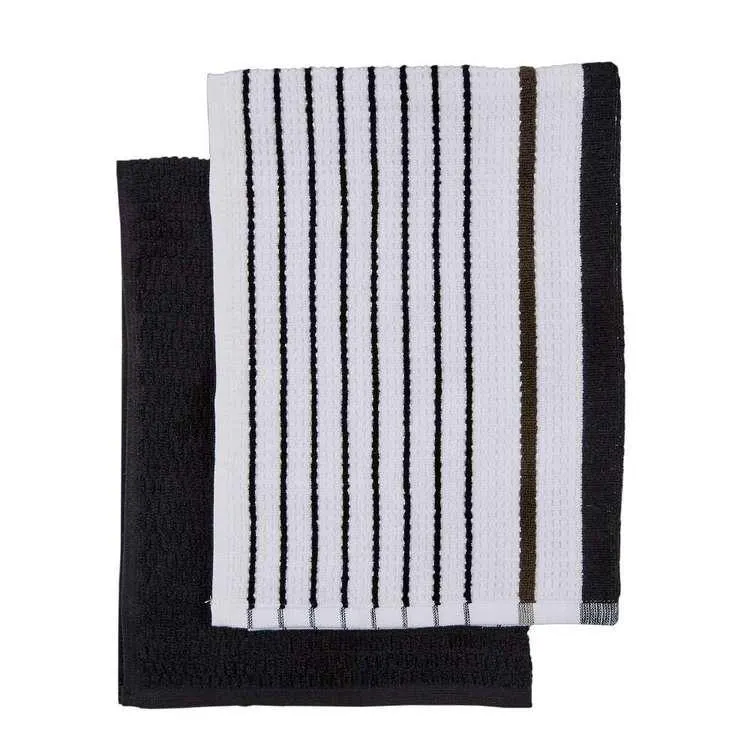 Mode Home Tucker Terry Tea Towel 2 Pack Black 50 x 70 cm