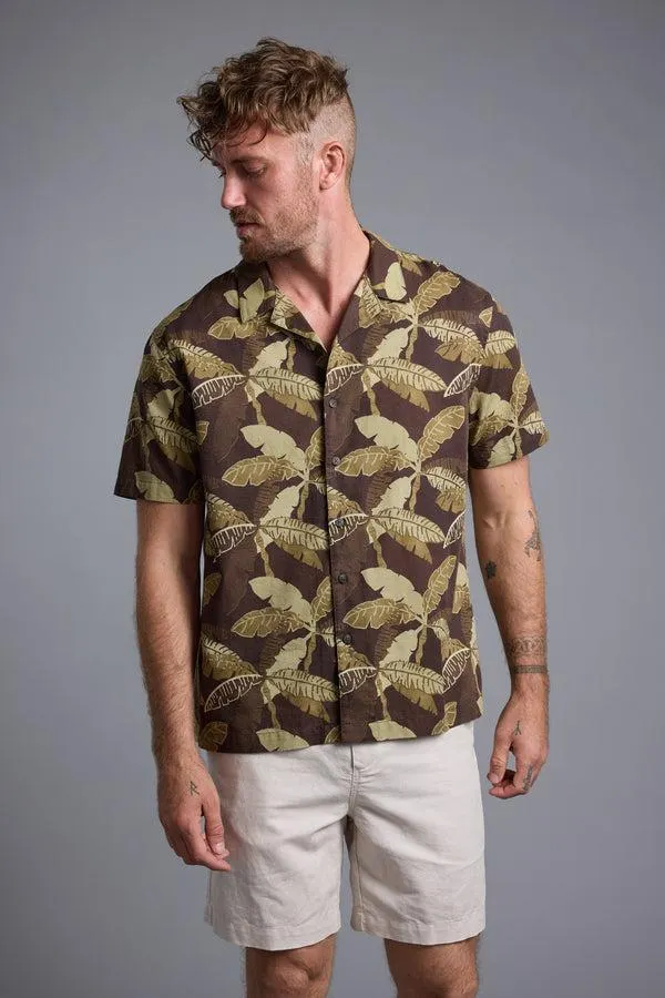 Leaf Print Cuban Shirt