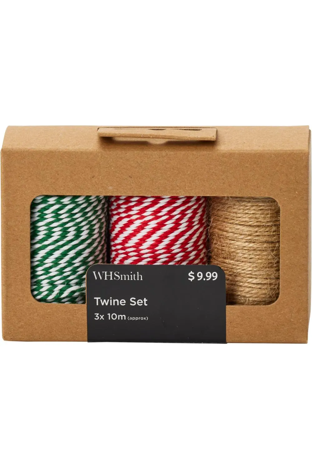 WHSmith Christmas Twine Red Green and Jute Pack of 3
