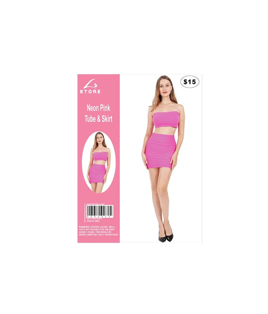 Neon Pink Tube Top & Skirt