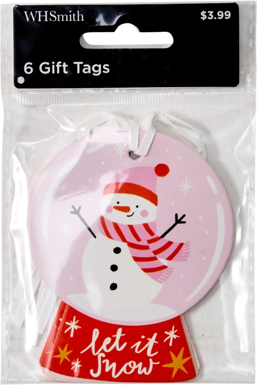 WHSmith Gift Tags Snowglobe Pink Pack of 6