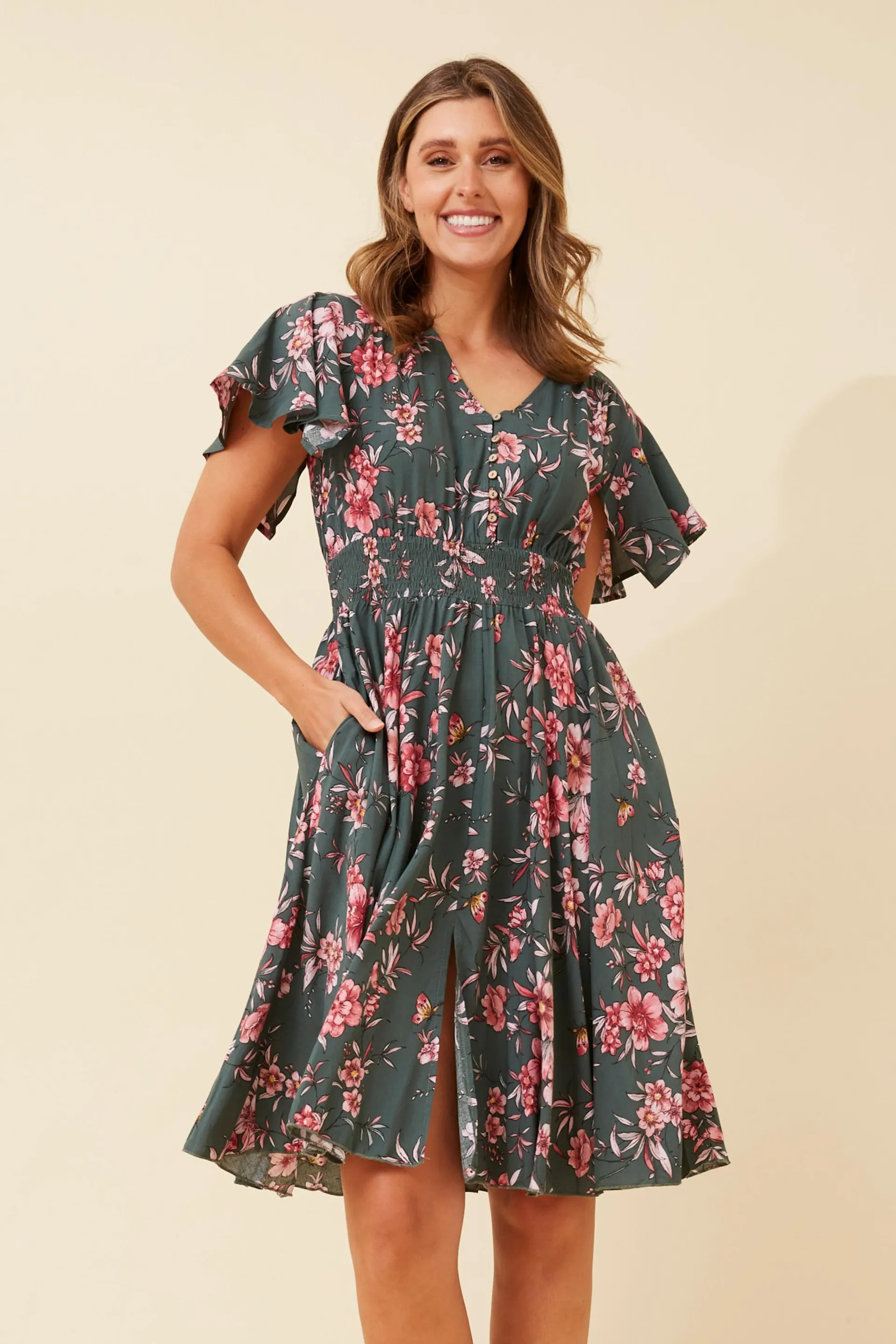 SANDY FLORAL RUFFLE DRESS