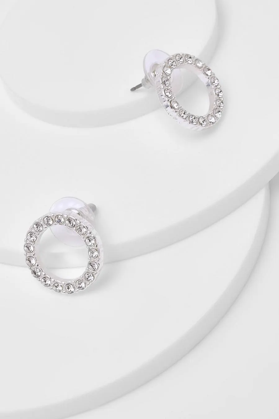 Silver Circle Diamante Studs