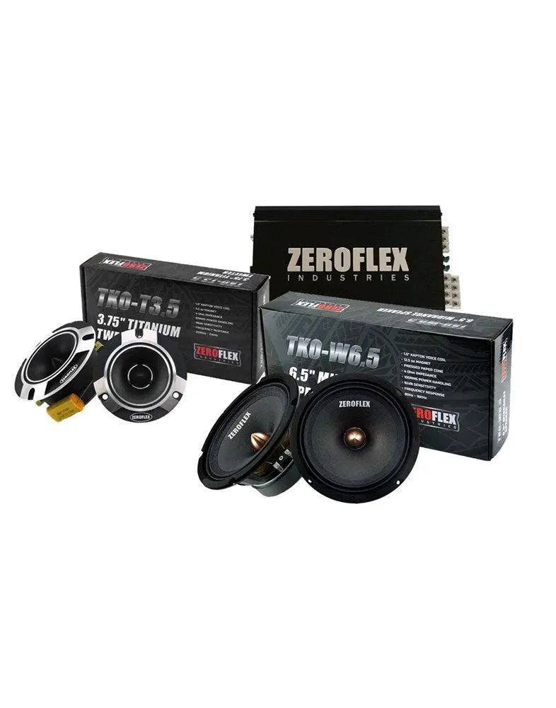 Home Zeroflex (Combo Pack) NZ4120 4X120rms 4ohm AMP & TKO T3.5 3.5" Titanium Super Car Tweeter (pair) & TKO-W6.5 6.5'' Car Midbass Drivers 100rms (2pair)
