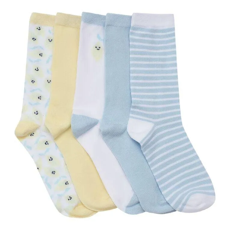 H&H Girls' Jacquard Crew Socks 5 Pack