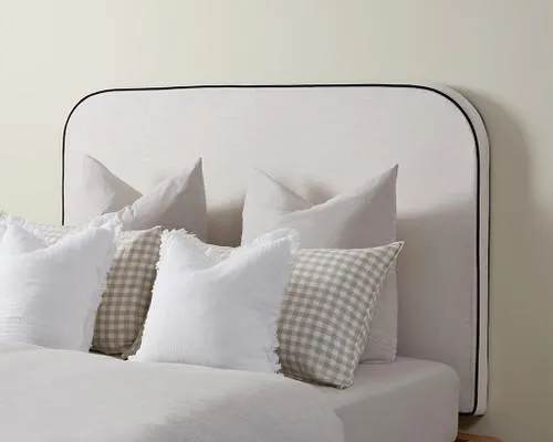 Linen Look Piped Queen Bedhead - Natural