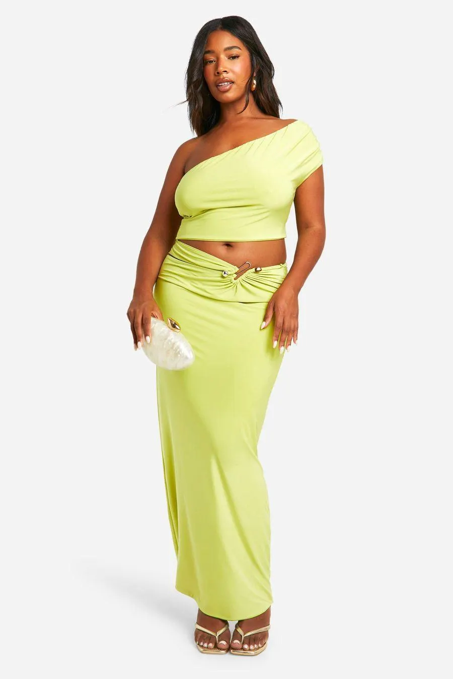 Plus Double Slinky Cut Out Trim Detail Maxi Skirt