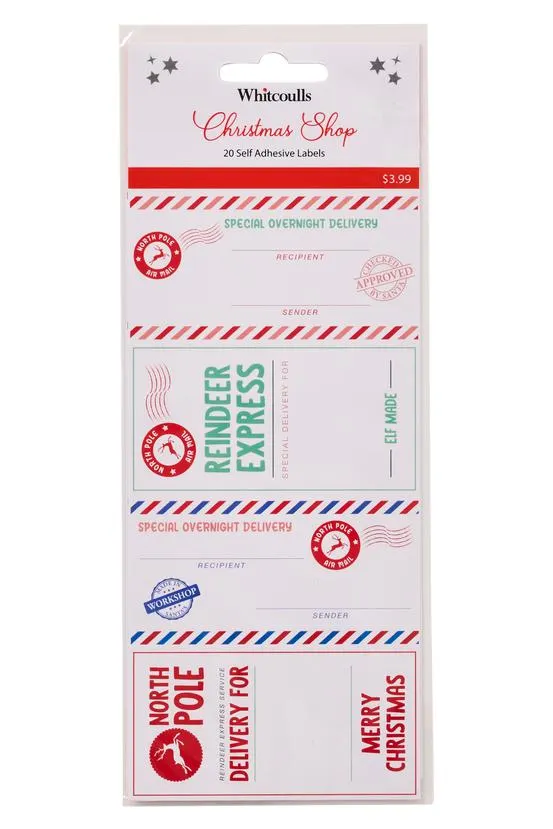Whitcoulls Christmas Shop Gift Labels Santa Mail Pack of 20