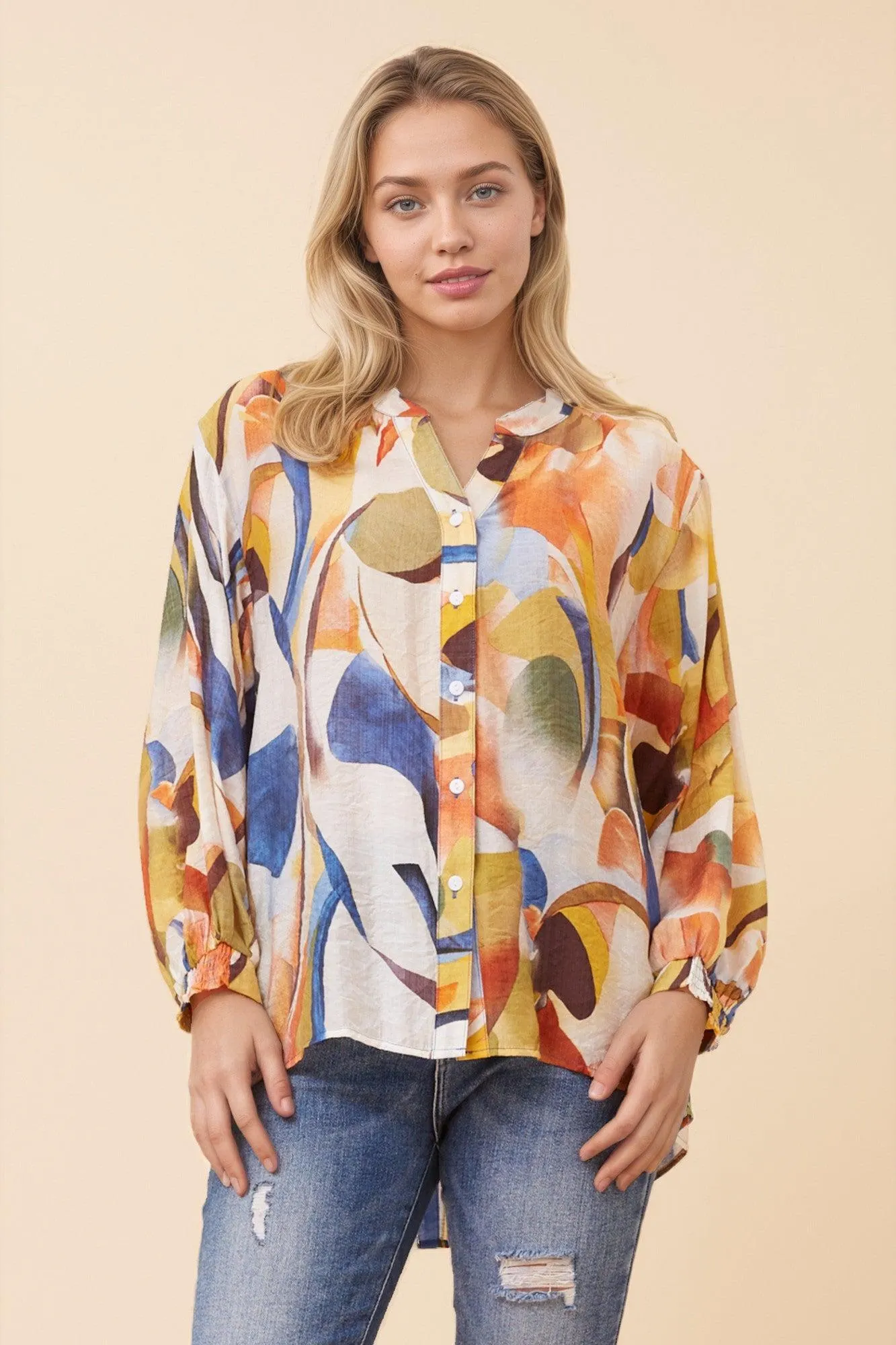 LELINA ABSTRACT PRINT BLOUSE