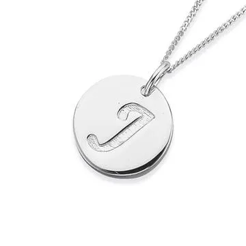 Initial J Letter Pendant in Sterling Silver