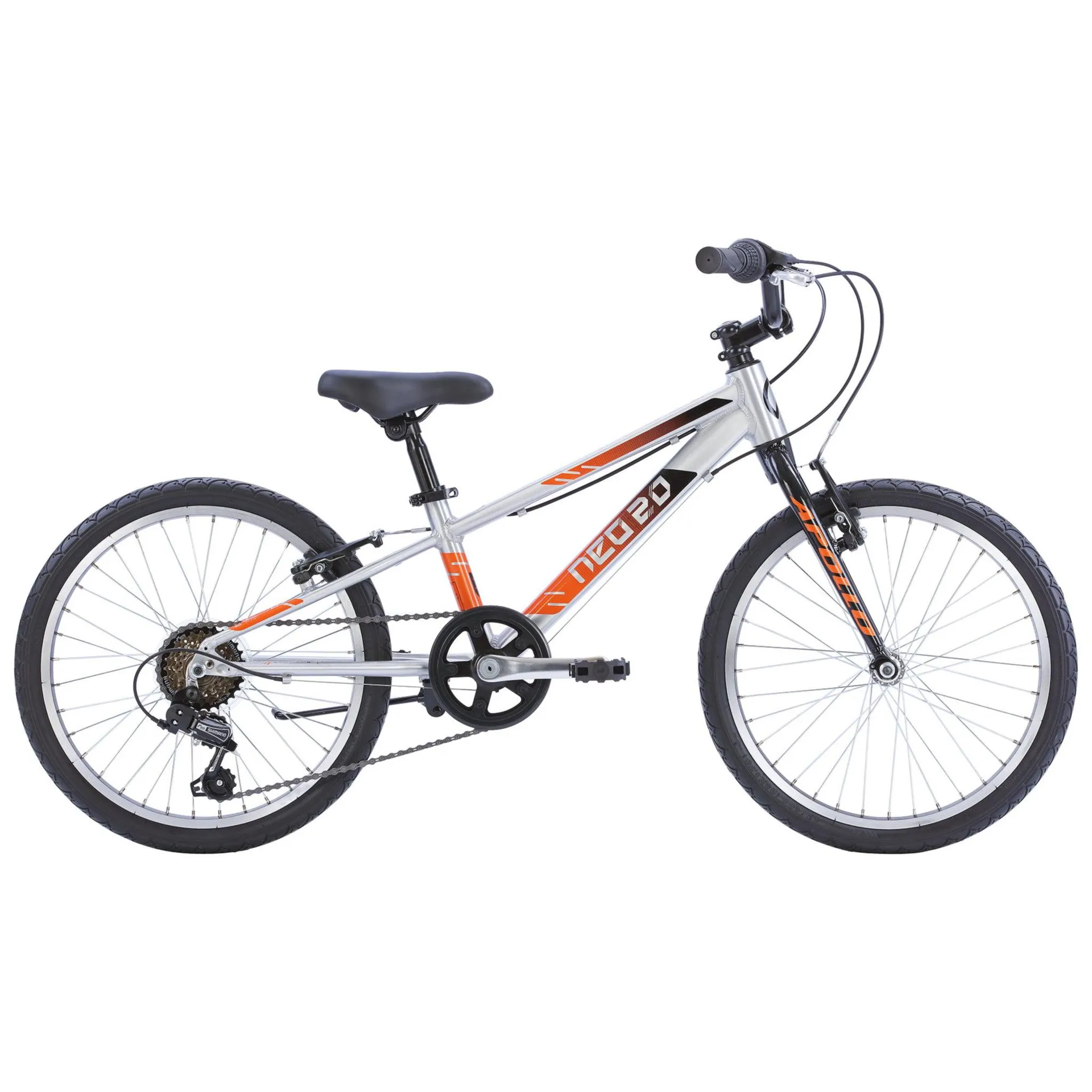 Apollo Neo 20" Kids Bike 6-Speed Brushed Alloy/Black/Orange
