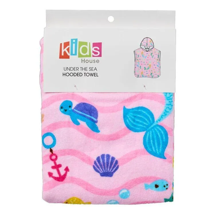 Kids House Under The Sea Hooded Towel Pink