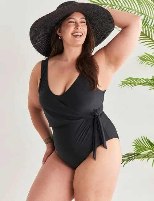 Zest Resort Curve Wrap Front Tie Swimsuit, Black