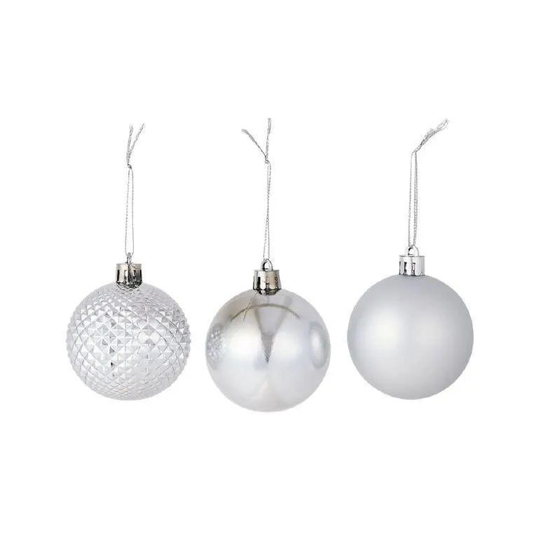 Wonderland Christmas Baubles 6cm Silver 10 Pack