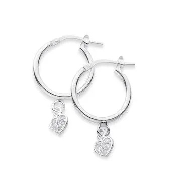 Sterling Silver Cubic Zirconia Heart Hoops