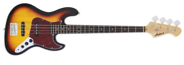 ARIA PRO II JB STYLE - 3 TONE SUNBURST - TORTOISE SHELL PICKGUARD - 4 STRING BASS - STBJB/TT