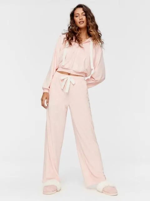 Embossed Penny Velour Wide Leg Pj Pant