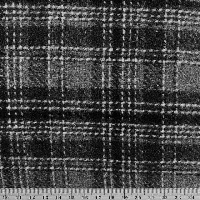 Wool Blend Check Fabric, Grey Charcoal Check - Width 148cmcm