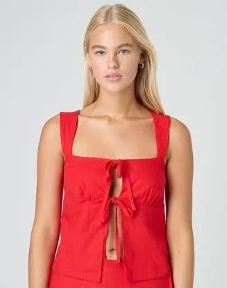 Linen Double Tie Front Top