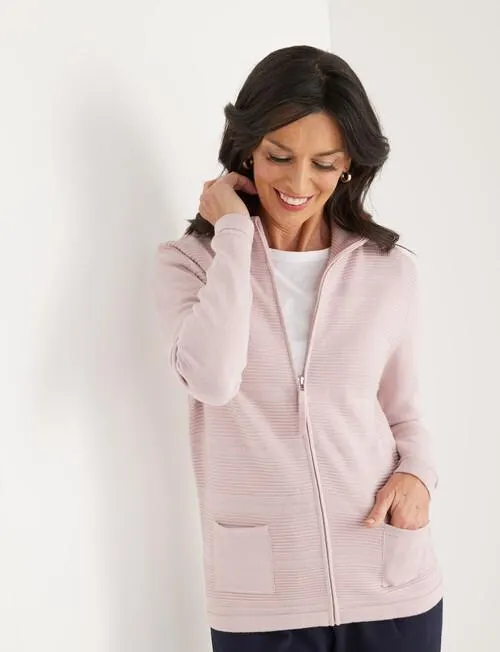 Ella J Textured Zip Cardigan, Pale Pink