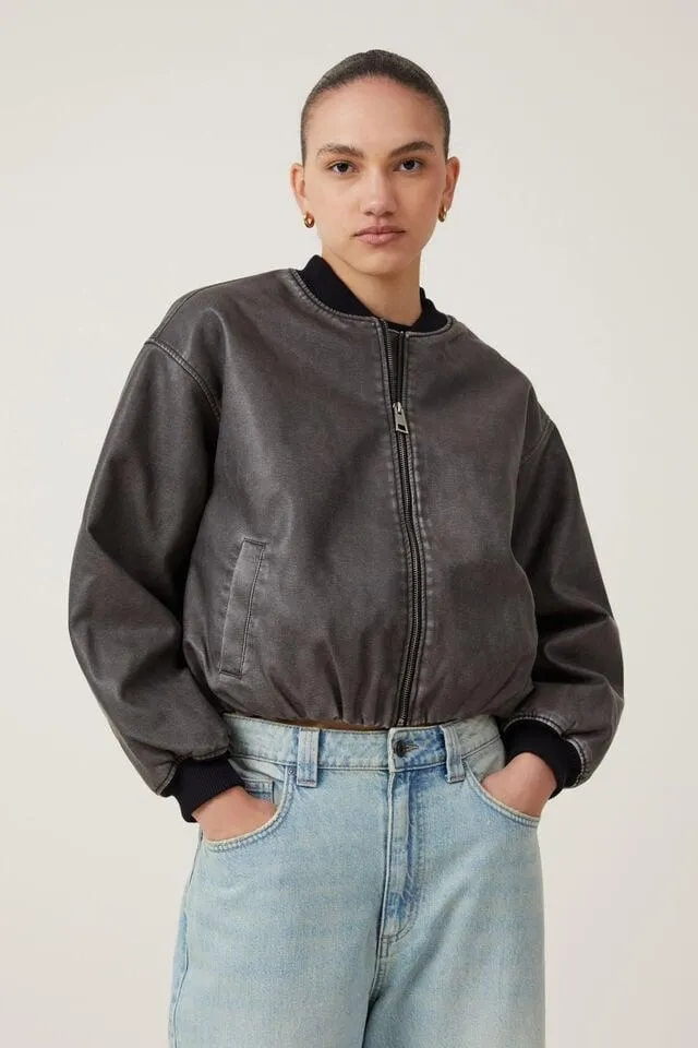 Aries Faux Leather Bomber Jacket