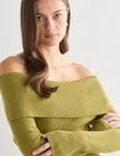 Mineral Percey Off Shoulder Sweater, Light Olive