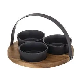 Davis & Waddell Fine Foods Dip Bowls with Acacia Tray Set