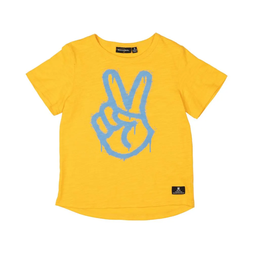 ROCK YOUR KID Peace T-Shirt - Yellow PRE ORDER