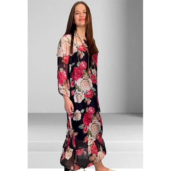 Rose Garden Long Dress Navy
