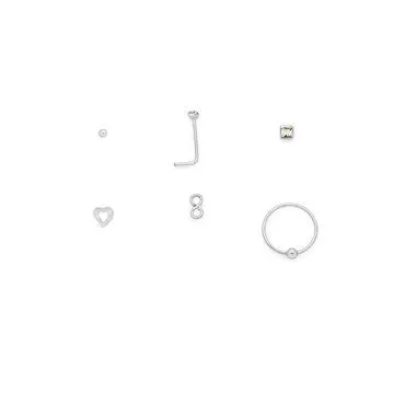 Silver 6 Piece Plain, Crystal Infinity & Nose Ring Set