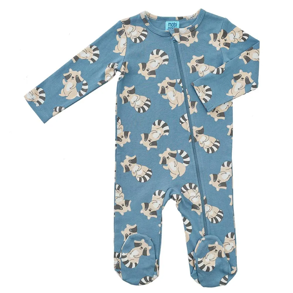Mobi Minors Zip Growsuit With Feet Racoons