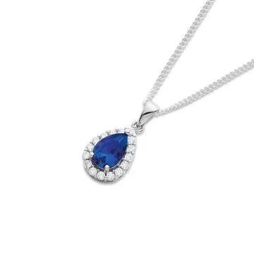 Sterling Silver Blue Spinel & Cubic Zirconia Pendant