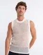 Loose Weave Knitted Muscle Tank in Off White