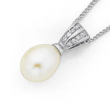 Sterling Silver Freshwater Pearl & Cubic Zirconia Pendant