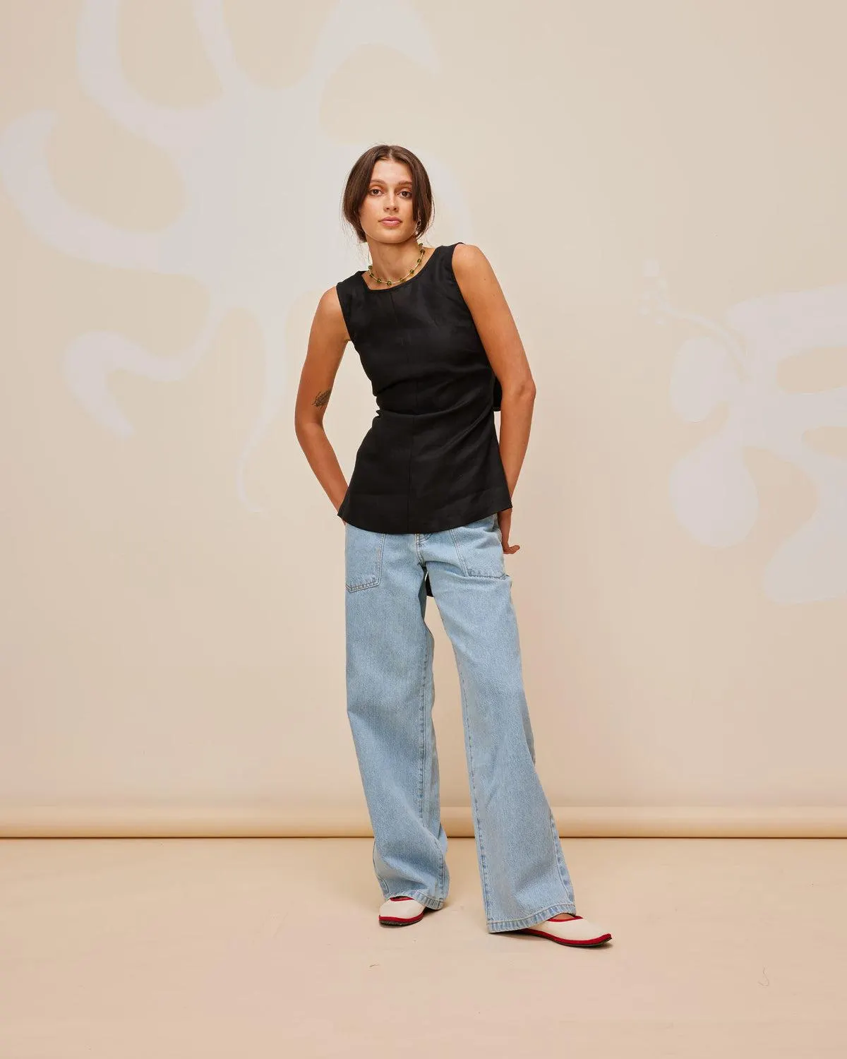 Ava linen bow top