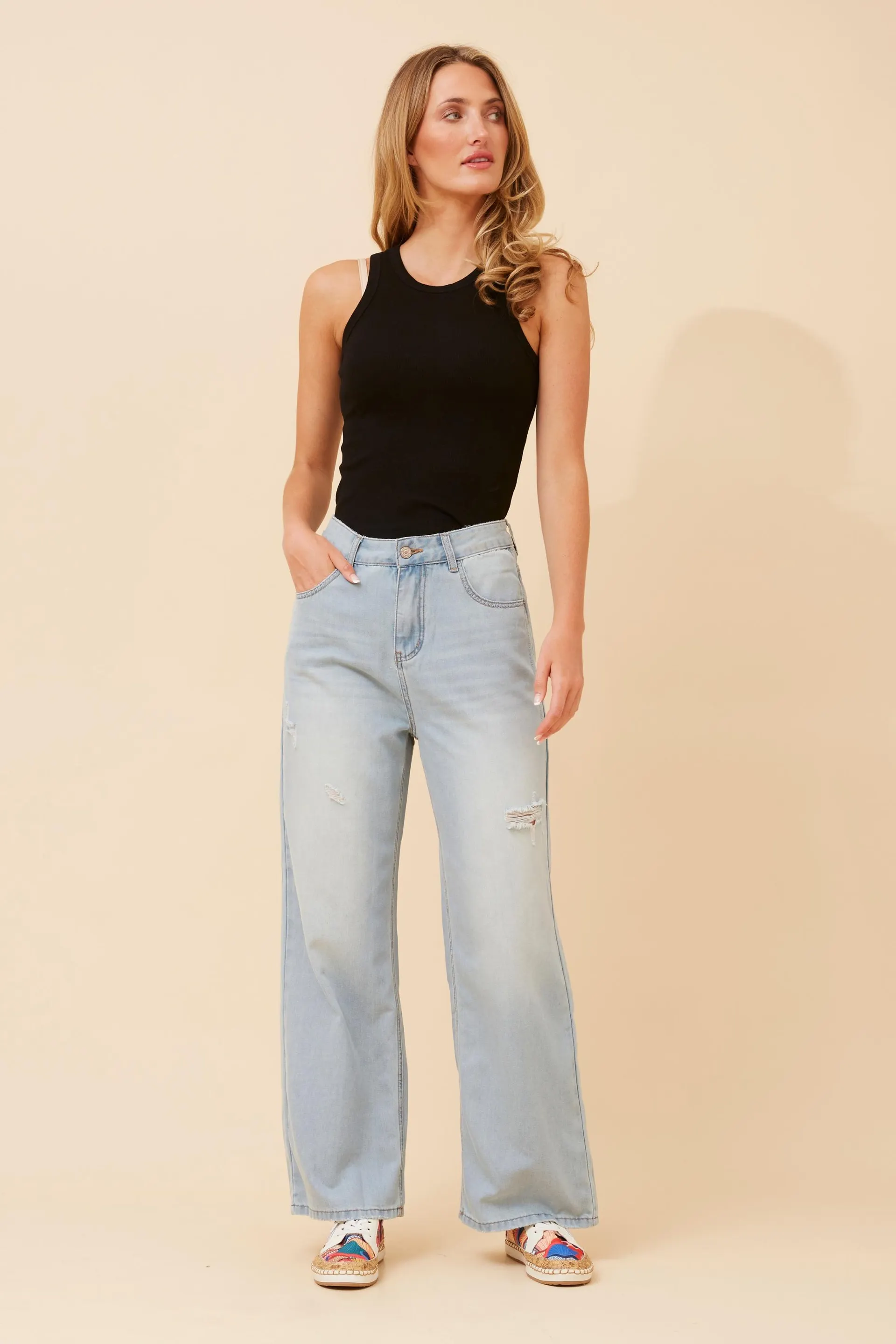 YADIRA WIDE LEG DENIM PANTS