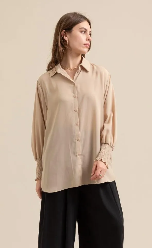Shirred Sleeve Longline Shirt