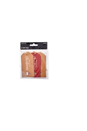 WHSmith Christmas Gift Tags Kraft Christmas Message Red & White Pack of 6