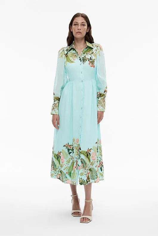 Silk Linen Placed Print Dress