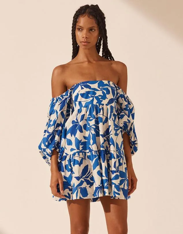 Bleue Square Neck Tiered Mini Dress